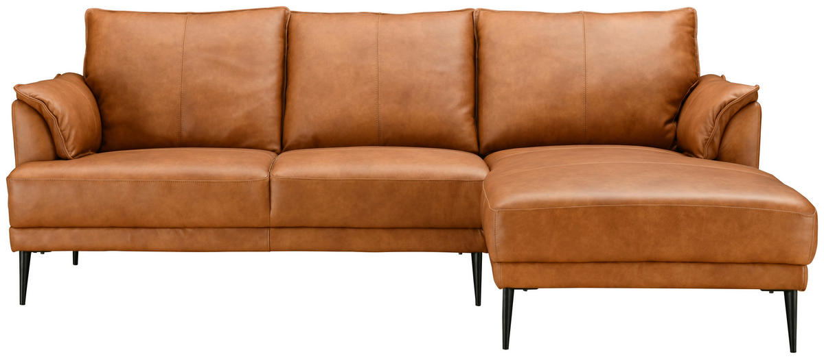 ECKSOFA Rostfarben Echtleder  - Rostfarben/Schwarz, Design, Leder/Metall (233/153cm) - Livetastic