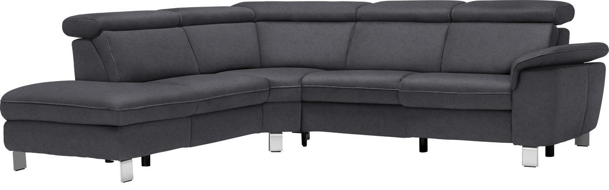 ECKSOFA in Flachgewebe, Mikrofaser Anthrazit  - Anthrazit/Beige, Design, Textil/Metall (239/271cm) - Cantus