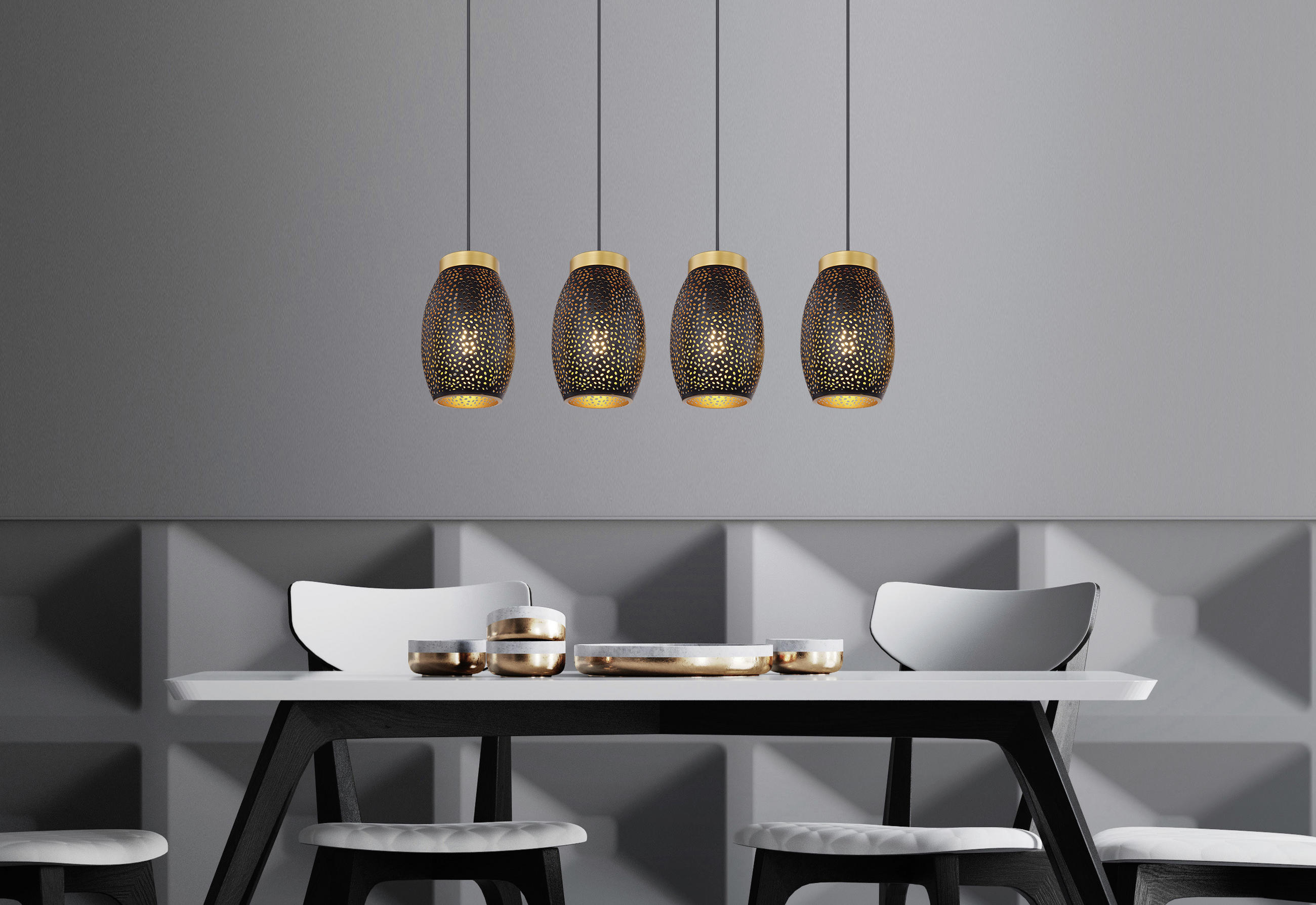 HÄNGELEUCHTE Narri 90/15/120 cm   - Goldfarben/Schwarz, Basics, Metall (90/15/120cm) - Globo