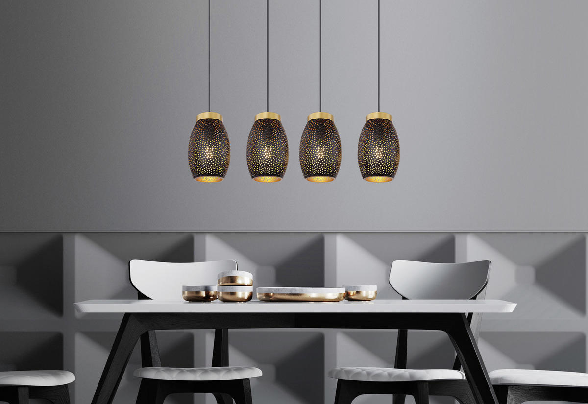 HÄNGELEUCHTE Narri 90/15/120 cm   - Goldfarben/Schwarz, Basics, Metall (90/15/120cm) - Globo