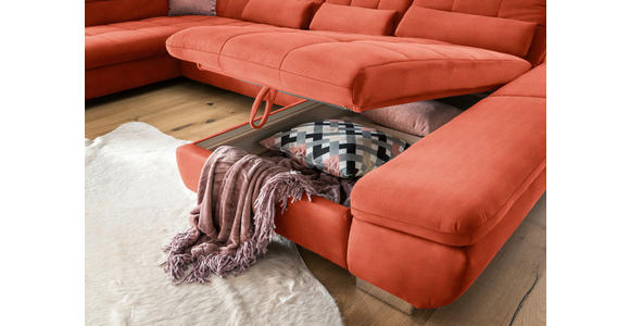 WOHNLANDSCHAFT  in Mikrofaser Orange  - Chromfarben/Orange, Design, Kunststoff/Textil (211/350/204cm) - Xora