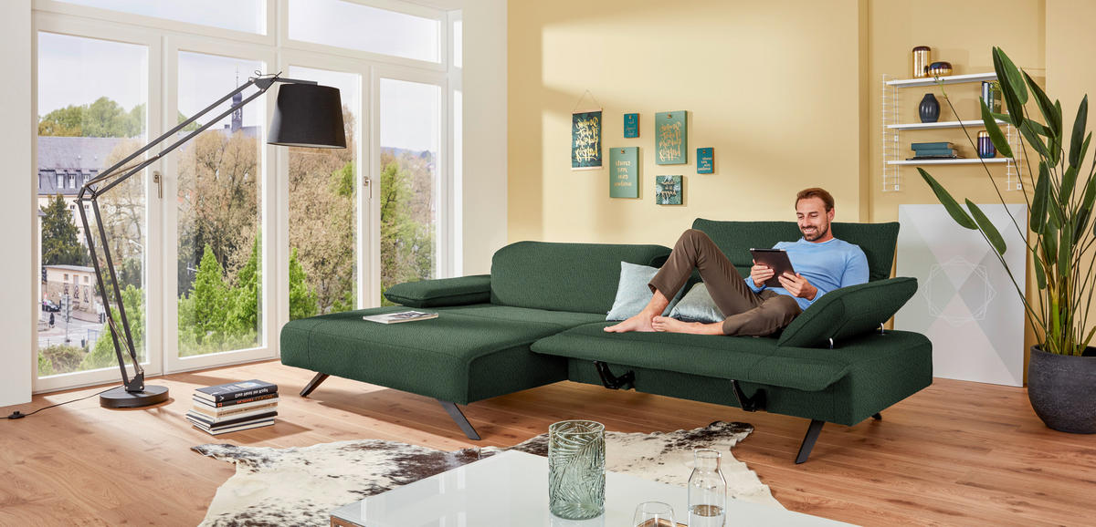 ECKSOFA in Flachgewebe Grün  - Anthrazit/Grün, Design, Textil/Metall (166/280cm) - Johann Jakob