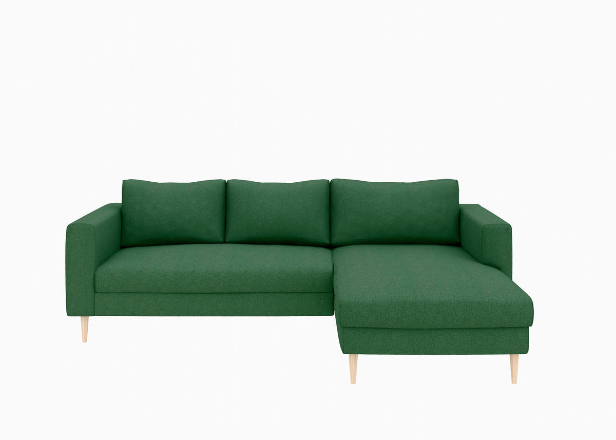 ECKSOFA  in Struktur Dunkelgrün  232/161 cm  - Dunkelgrün/Buchefarben, MODERN, Holz/Textil (232/161cm) - Trendmanufaktur