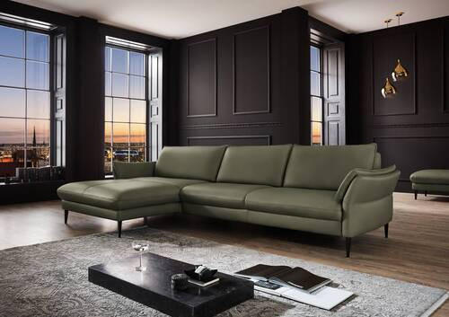 ECKSOFA Grau, Grün Echtleder  - Schwarz/Grau, Design, Leder/Metall (172/334cm) - Hukla