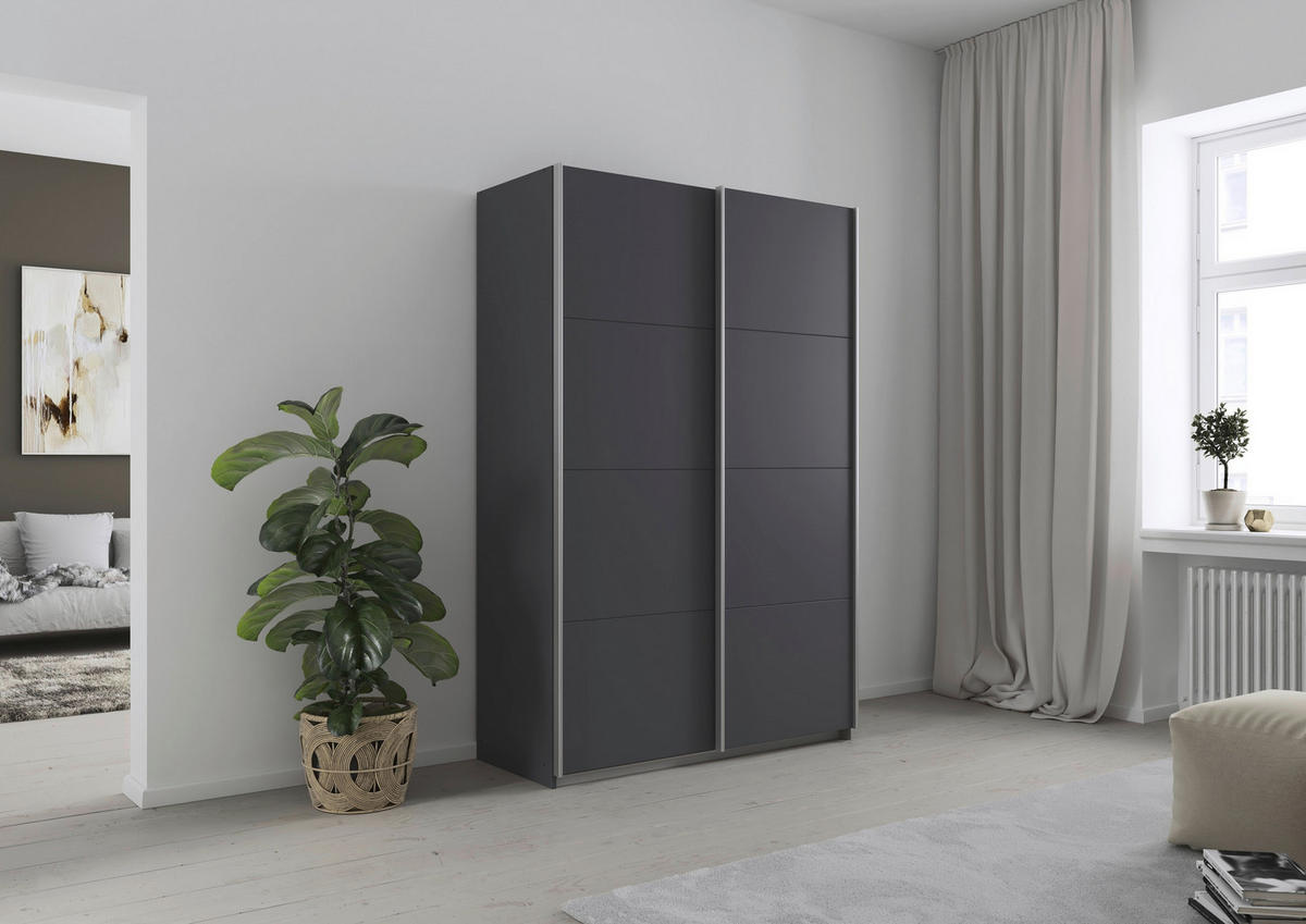 SCHWEBETÜRENSCHRANK 136/210/62 cm 2 Tür(en)-türig Grau  - Alufarben/Grau, KONVENTIONELL, Holzwerkstoff/Kunststoff (136/210/62cm) - home24