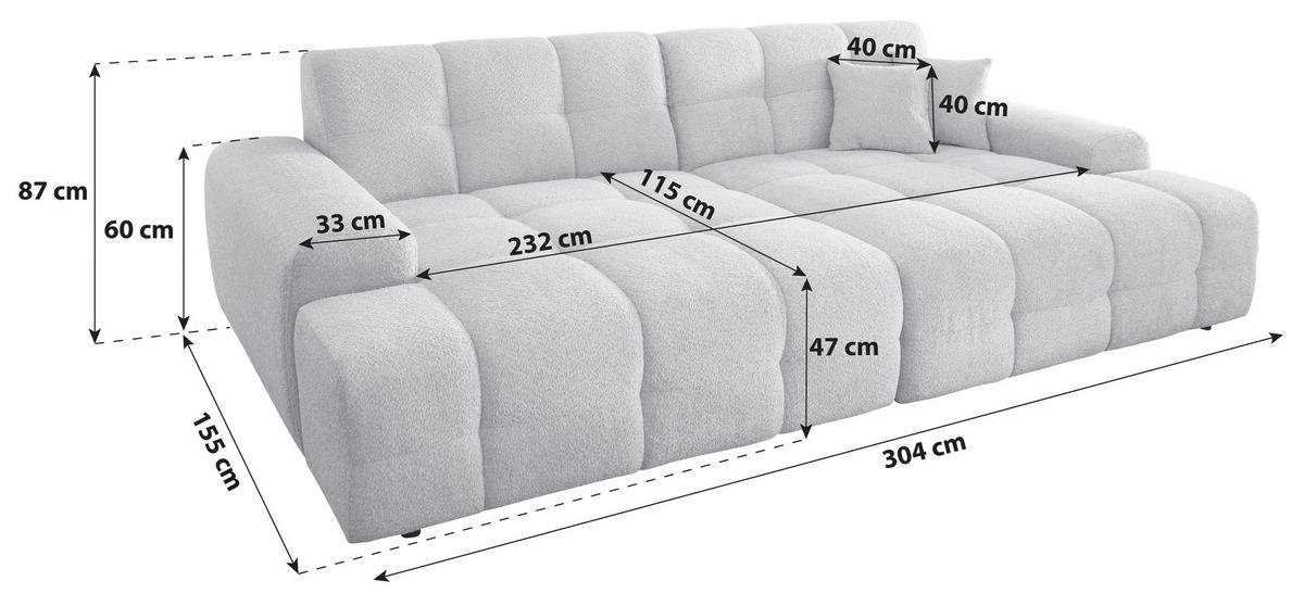 BIGSOFA Bouclé Anthrazit  - Anthrazit/Schwarz, Modern, Kunststoff/Textil (304/87/155cm) - P & B