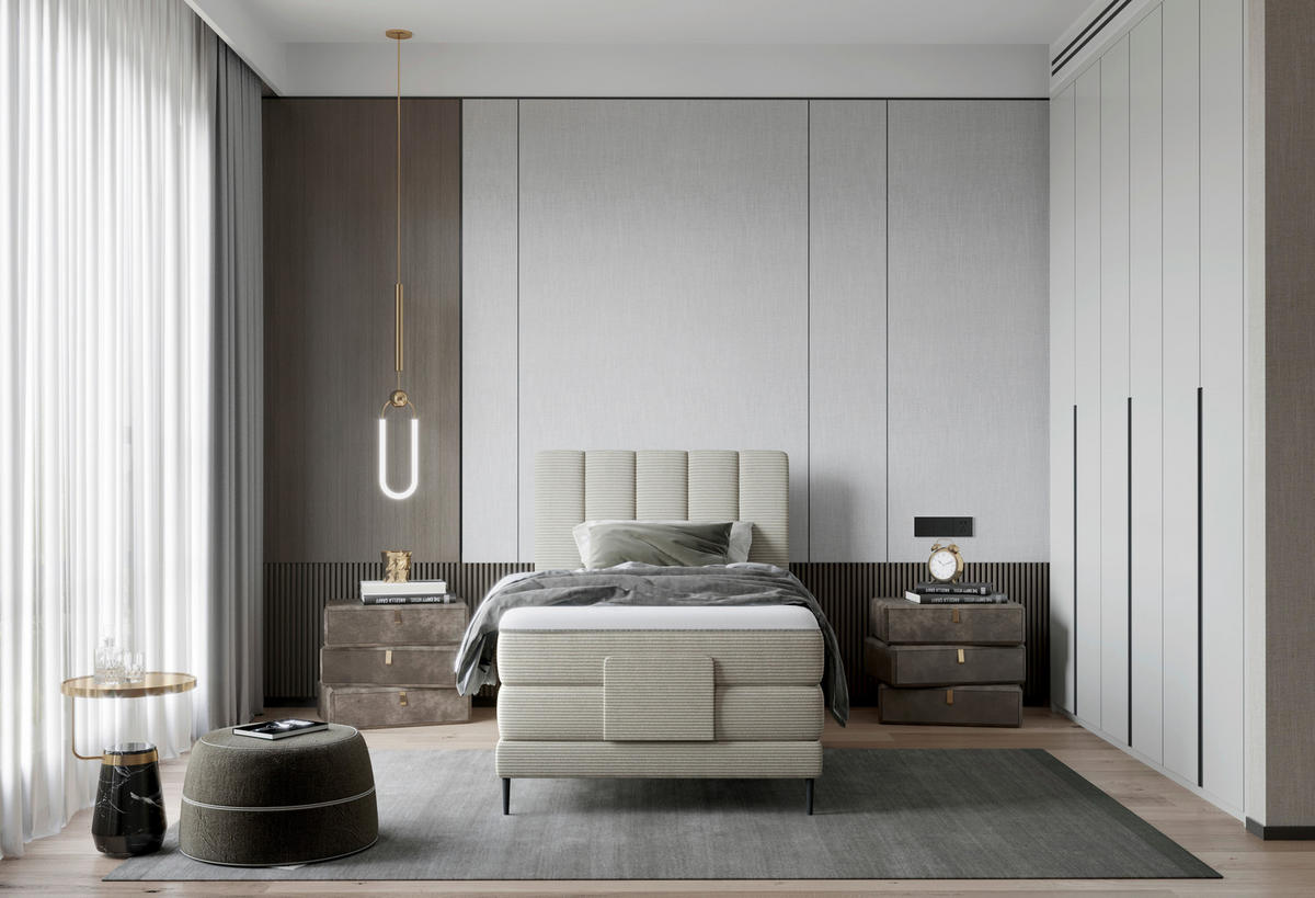 BOXSPRING-ÁGY 100/200 cm  világosszürke  - világosszürke/fekete, Natur, textil/fém (100/200cm) - Esposa