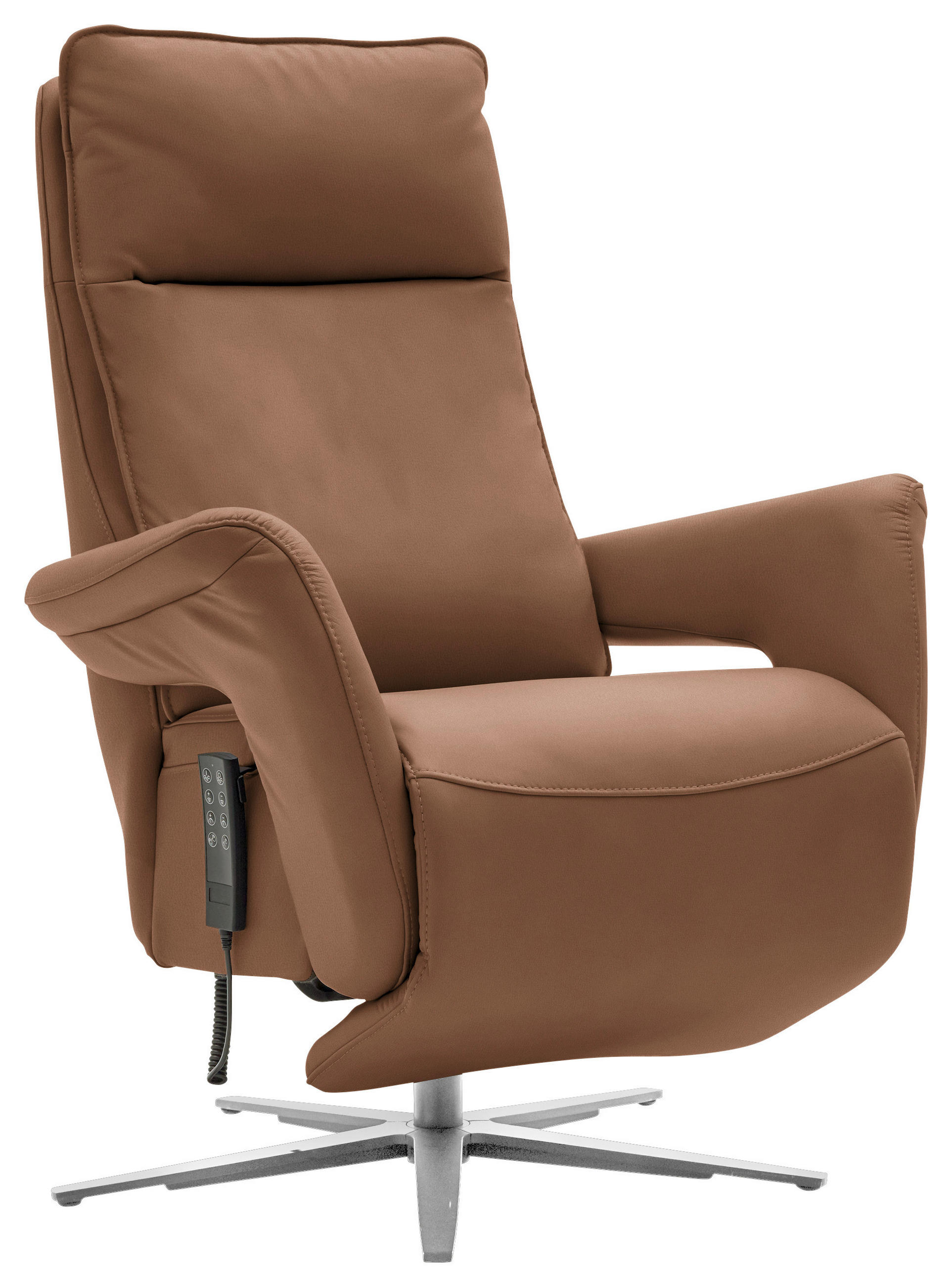 RELAXSESSEL in Leder Braun  - Edelstahlfarben/Braun, Design, Leder/Metall (79-83/116/87-176cm) - Valdera