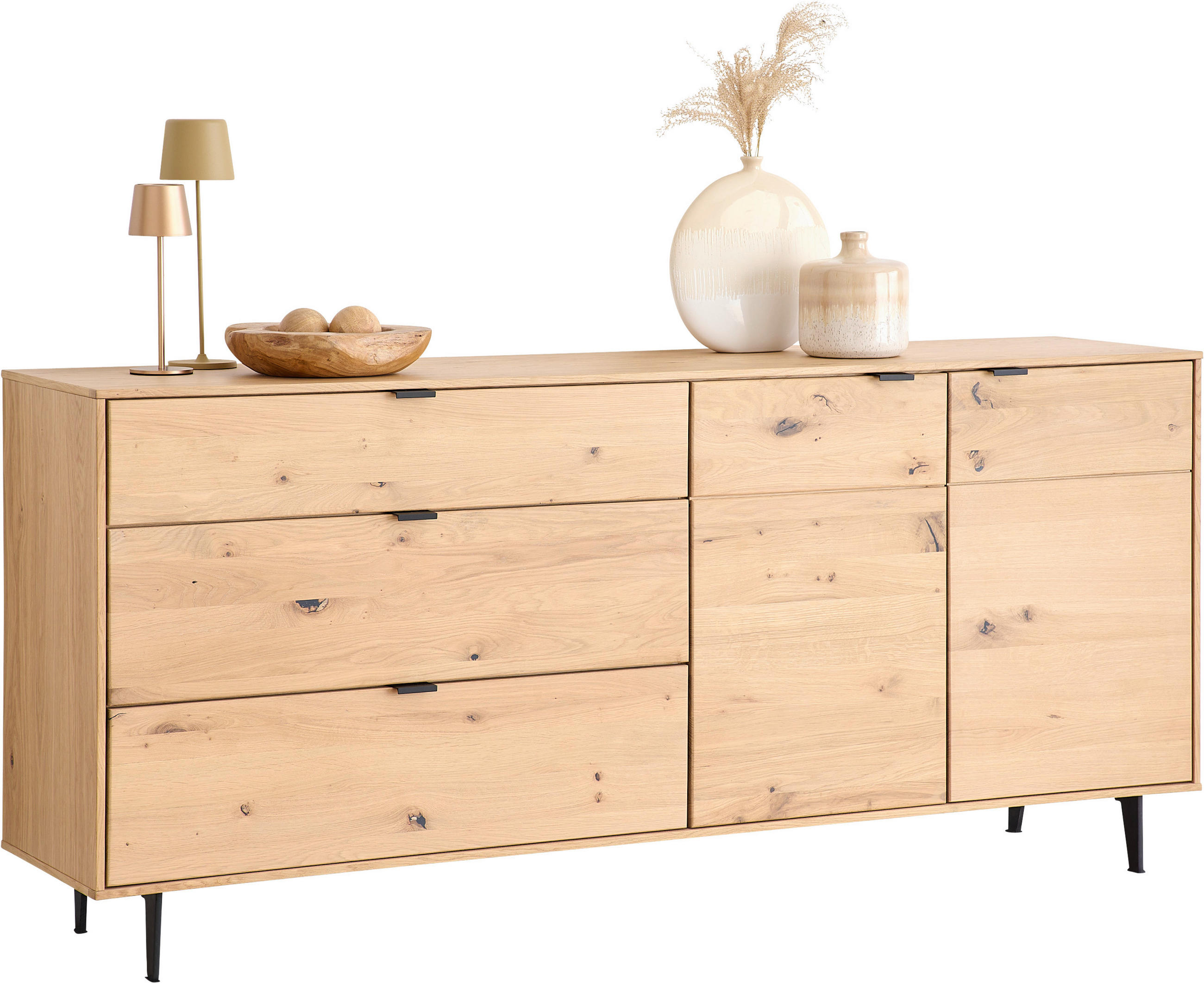 ŠIROKÁ KOMODA, sukový dub, farba duba, 182,6/83,1/42 cm - čierna/farba duba, Natur, kov/drevo (182,6/83,1/42cm) - Cantus