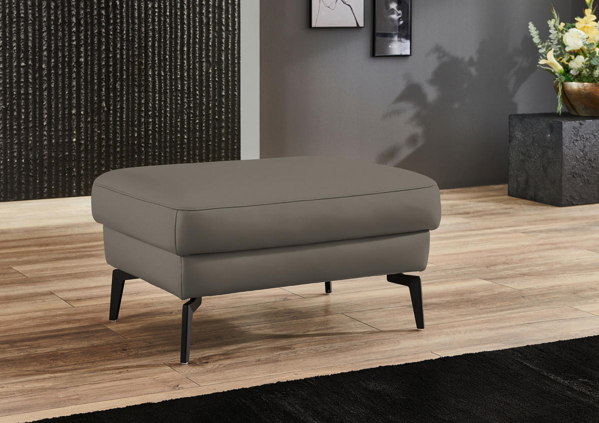 3-SITZER-SOFA in Echtleder Grau  - Schwarz/Grau, Design, Leder/Metall (224/88/100cm) - Valdera