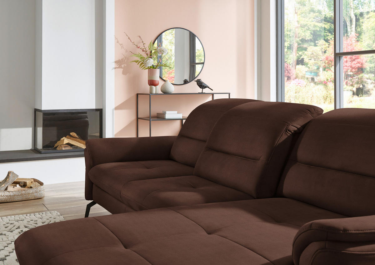 ECKSOFA in Flachgewebe Dunkelbraun  260/181 cm  - Dunkelbraun/Schwarz, KONVENTIONELL, Textil/Metall (260/181cm) - Beldomo Speed