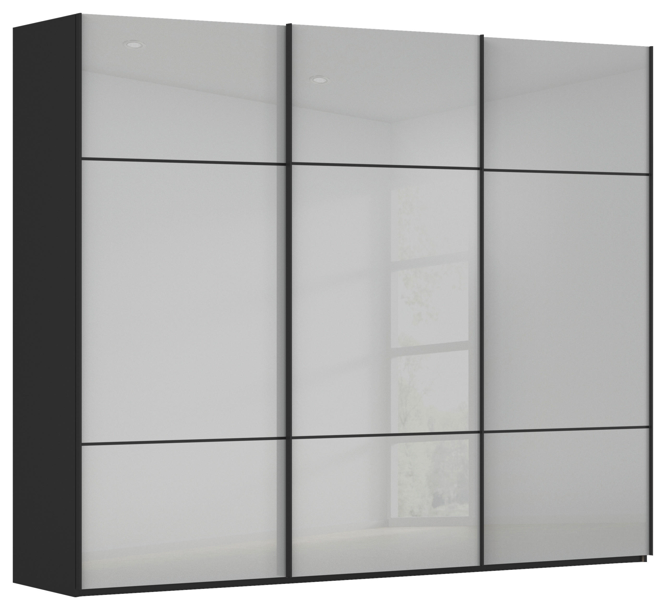 SCHWEBETÜRENSCHRANK 271/223/68 cm 3-türig Grau, Schwarz  - Schwarz/Grau, KONVENTIONELL, Glas/Holzwerkstoff (271/223/68cm) - Novel