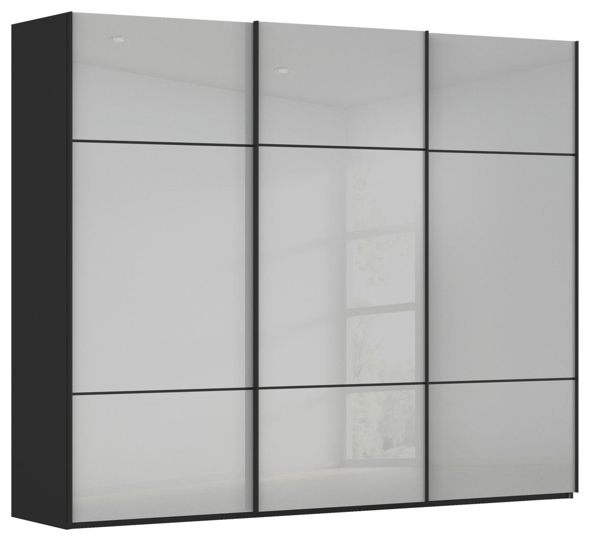 SCHWEBETÜRENSCHRANK 271/223/68 cm 3-türig Grau, Schwarz  - Schwarz/Grau, KONVENTIONELL, Glas/Holzwerkstoff (271/223/68cm) - Novel