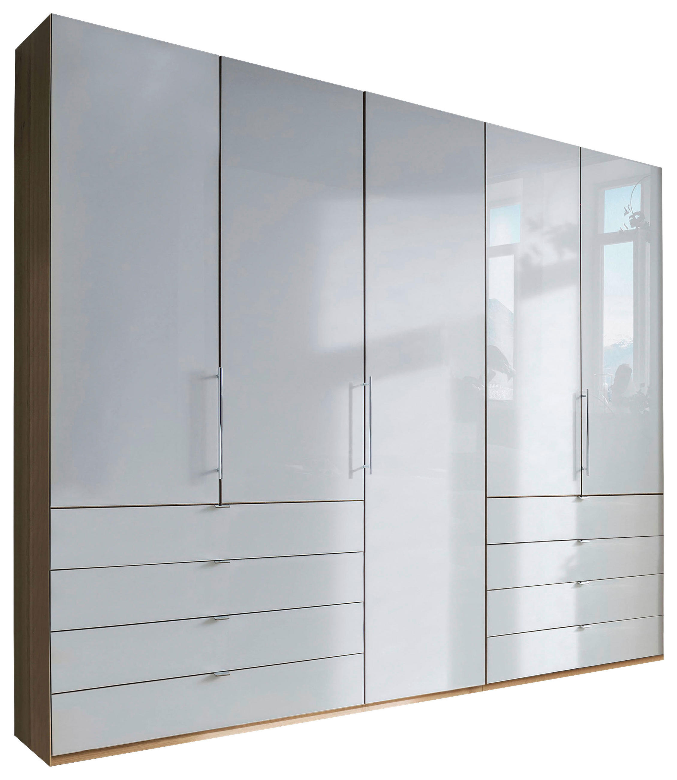 FALTTÜRENSCHRANK 250/236/58 cm 3-türig Weiß, Eichefarben  - Chromfarben/Eichefarben, KONVENTIONELL, Glas/Holzwerkstoff (250/236/58cm) - Venda