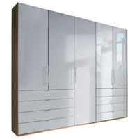 FALTTÜRENSCHRANK 250/236/58 cm 3-türig Weiß, Eichefarben  - Chromfarben/Eichefarben, KONVENTIONELL, Glas/Holzwerkstoff (250/236/58cm) - Venda