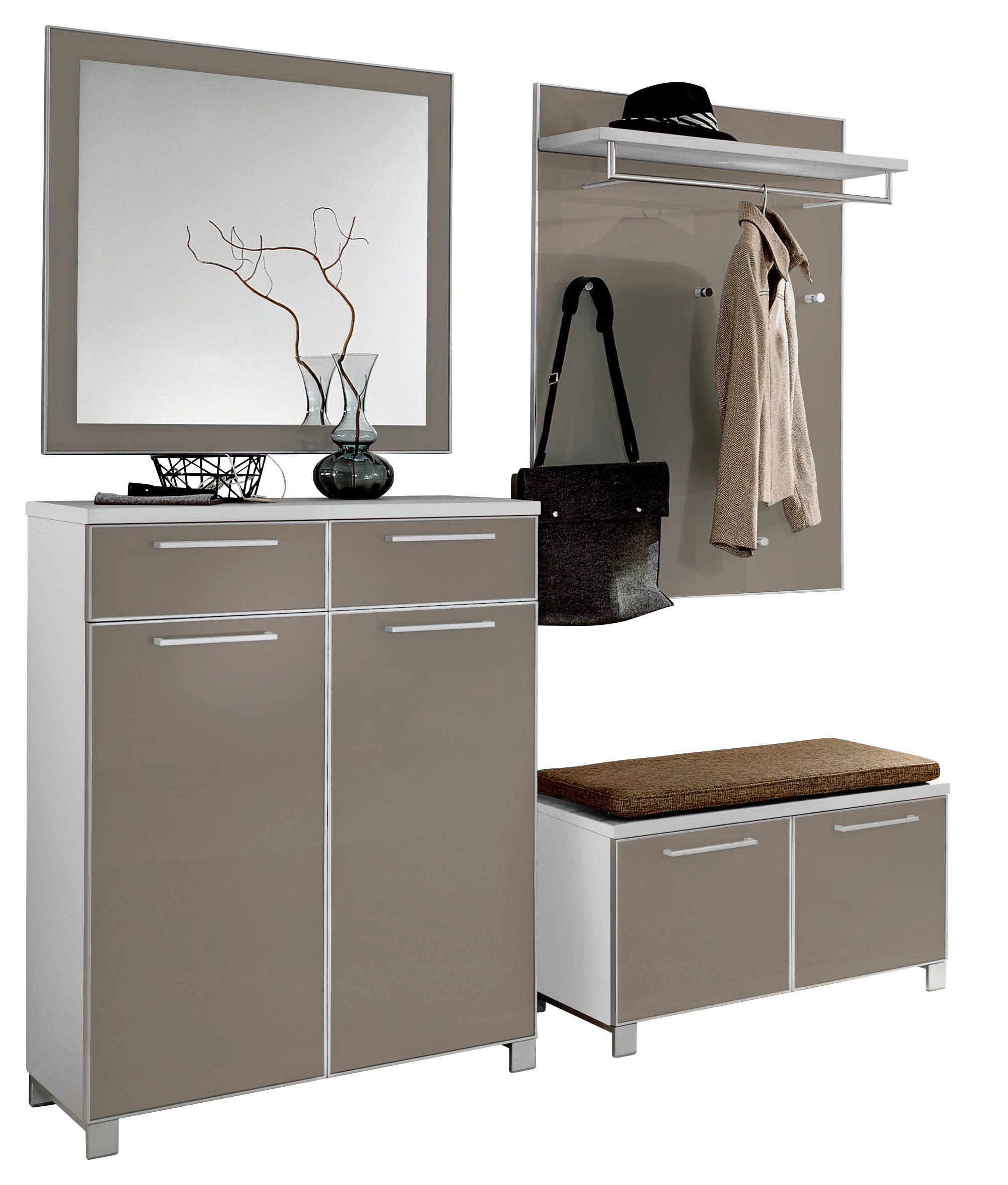 GARDEROBE 5-teilig  in 175/195/40 cm  - Taupe/Hellbraun, Design, Glas/Holzwerkstoff (175/195/40cm)
