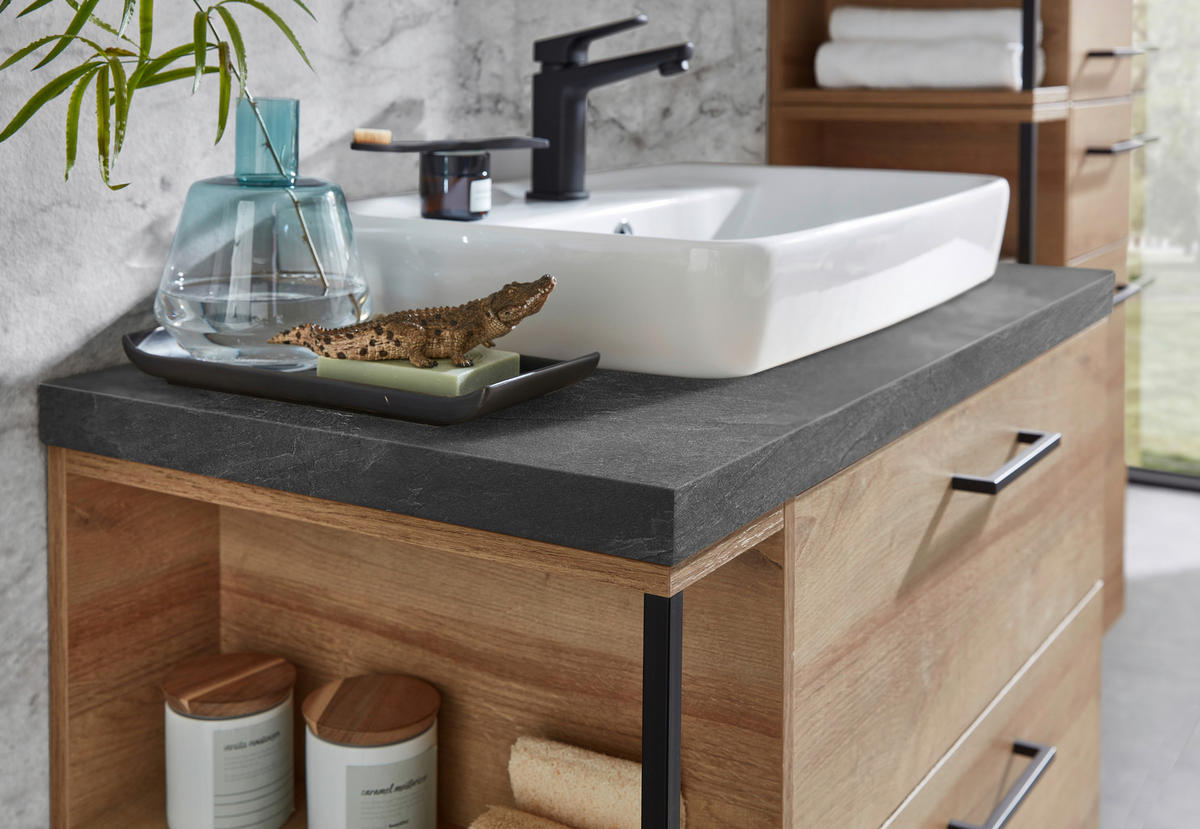 BADEZIMMER  in 90 cm  - Schieferfarben/Eichefarben, MODERN, Keramik/Holzwerkstoff (90cm) - Pelipal