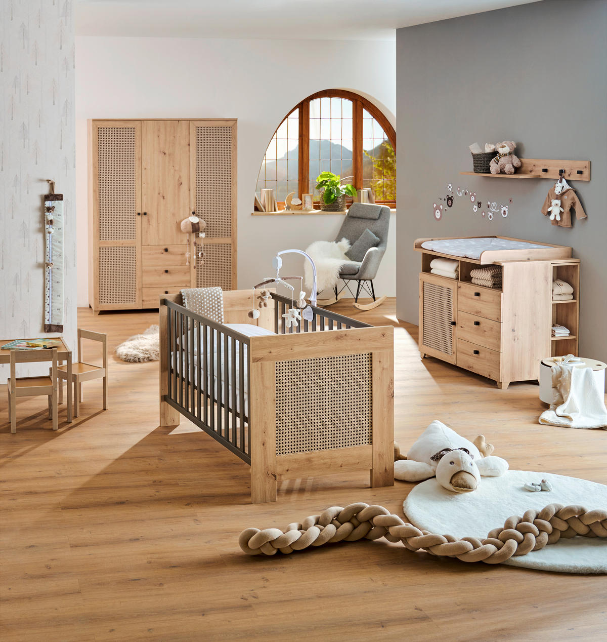 GITTERBETT Clair  144/78/82 cm   - Anthrazit/Eiche Artisan, Basics, Holz/Holzwerkstoff (144/78/82cm) - Jimmylee