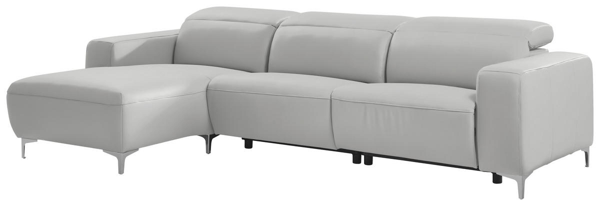 SEDEŽNA GARNITURA, pravo usnje svetlo siva  - barve kroma/svetlo siva, Design, kovina/usnje (177/292cm) - Pure Home Lifestyle