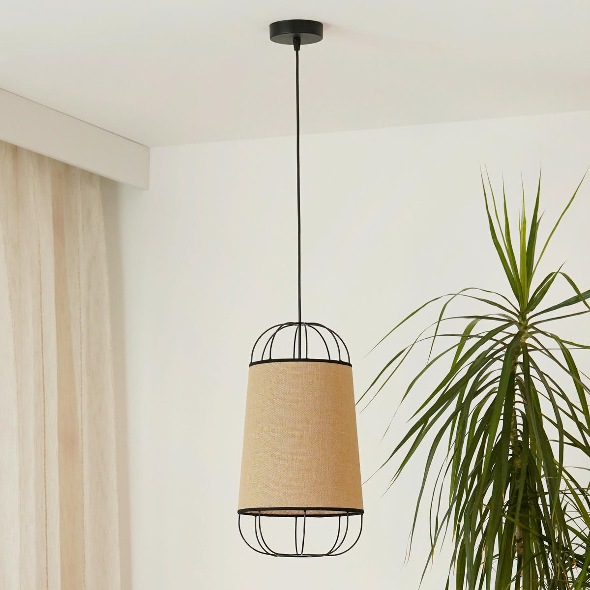 HÄNGELEUCHTE 22/102 cm   - Beige, Natur, Textil (22/102cm)