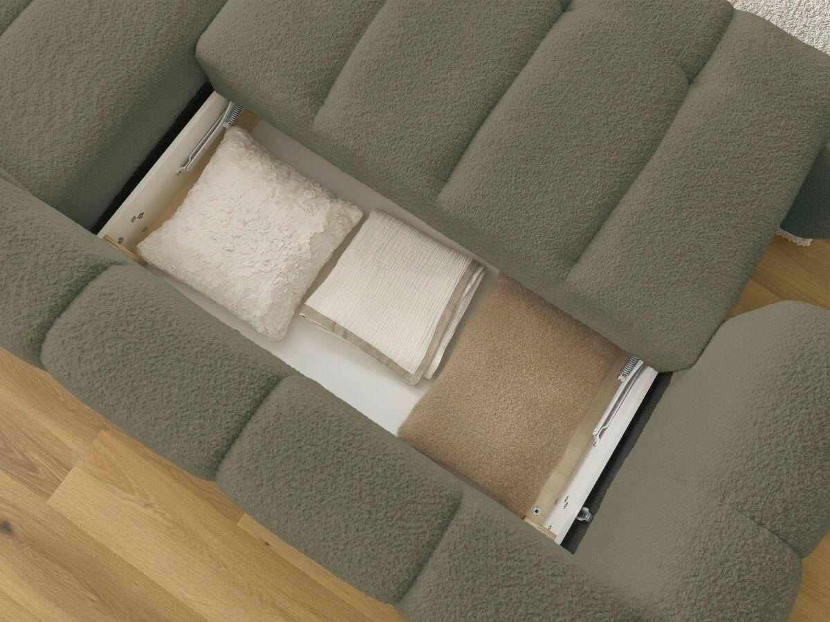 ECKSCHLAFSOFA FUJI Bouclé Grün  inkl.  - Schwarz/Grün, MODERN, Kunststoff/Textil (292/160cm)