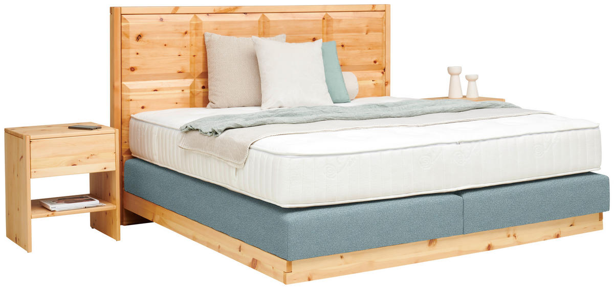 BOXSPRINGBETT 180/200 cm  Blau, Zirbelkieferfarben  - Blau/Zirbelkieferfarben, Natur, Holz/Textil (180/200cm) - Valnatura