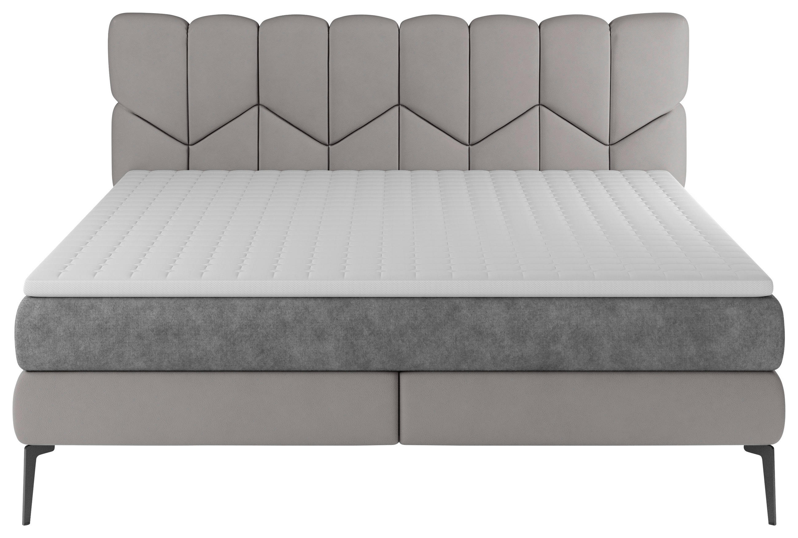 Thumbnail - Esposa Boxspringbett, Dunkelgrau, Textil, Kombination Echtleder/Stoff,Echtleder, Rindleder, H2 + H3, 7-Zonen, Höhe ca. 1...