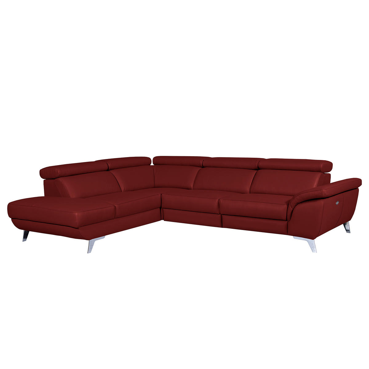 ECKSOFA  in Echtleder Rot  228/283 cm  - Silberfarben/Rot, Design, Leder/Metall (228/283cm) - Livetastic