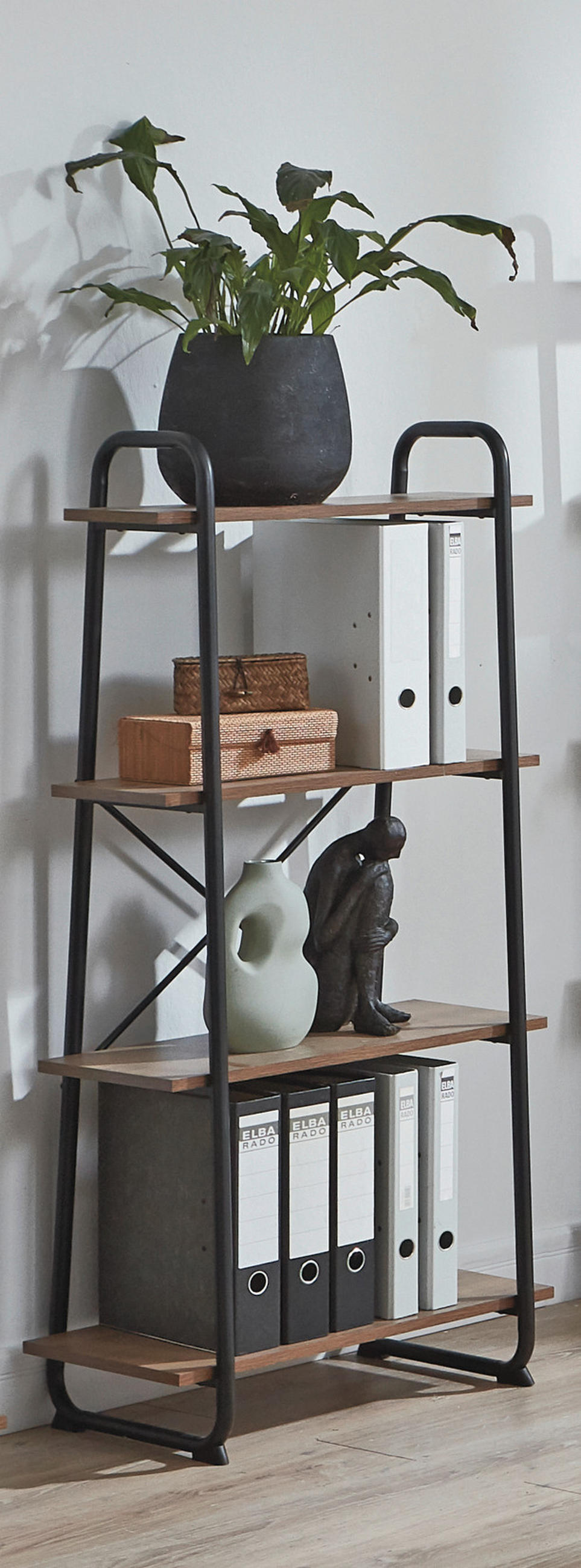 REGAL  60/128/36 cm Schwarz, Eichefarben  - Eichefarben/Schwarz, MODERN, Holzwerkstoff/Metall (60/128/36cm) - Carryhome