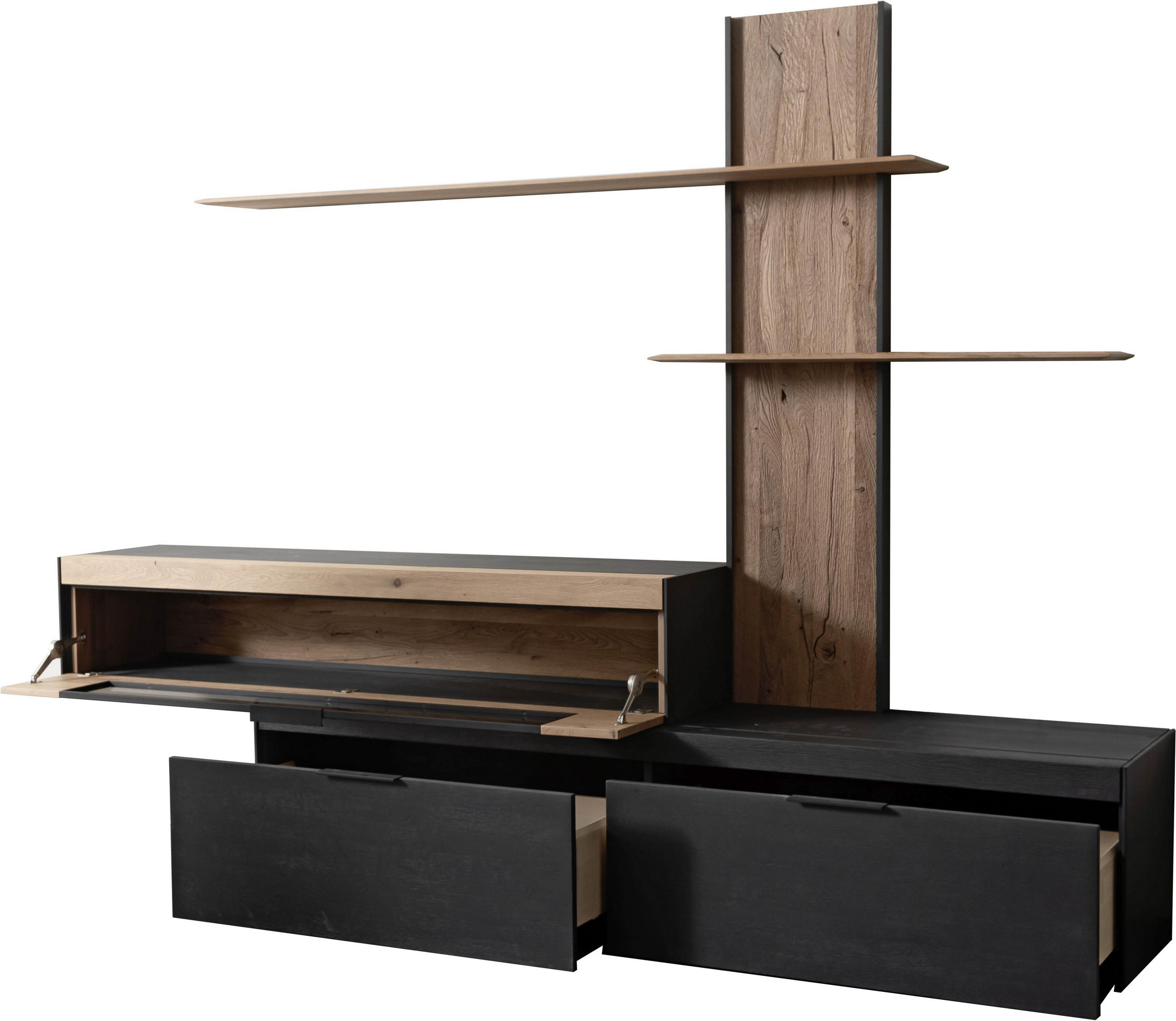 WOHNWAND YORIS  in Eichefarben  300/205/49 cm  - Eichefarben/Anthrazit, KONVENTIONELL, Glas/Holz (300/205/49cm) - Schöner Wohnen