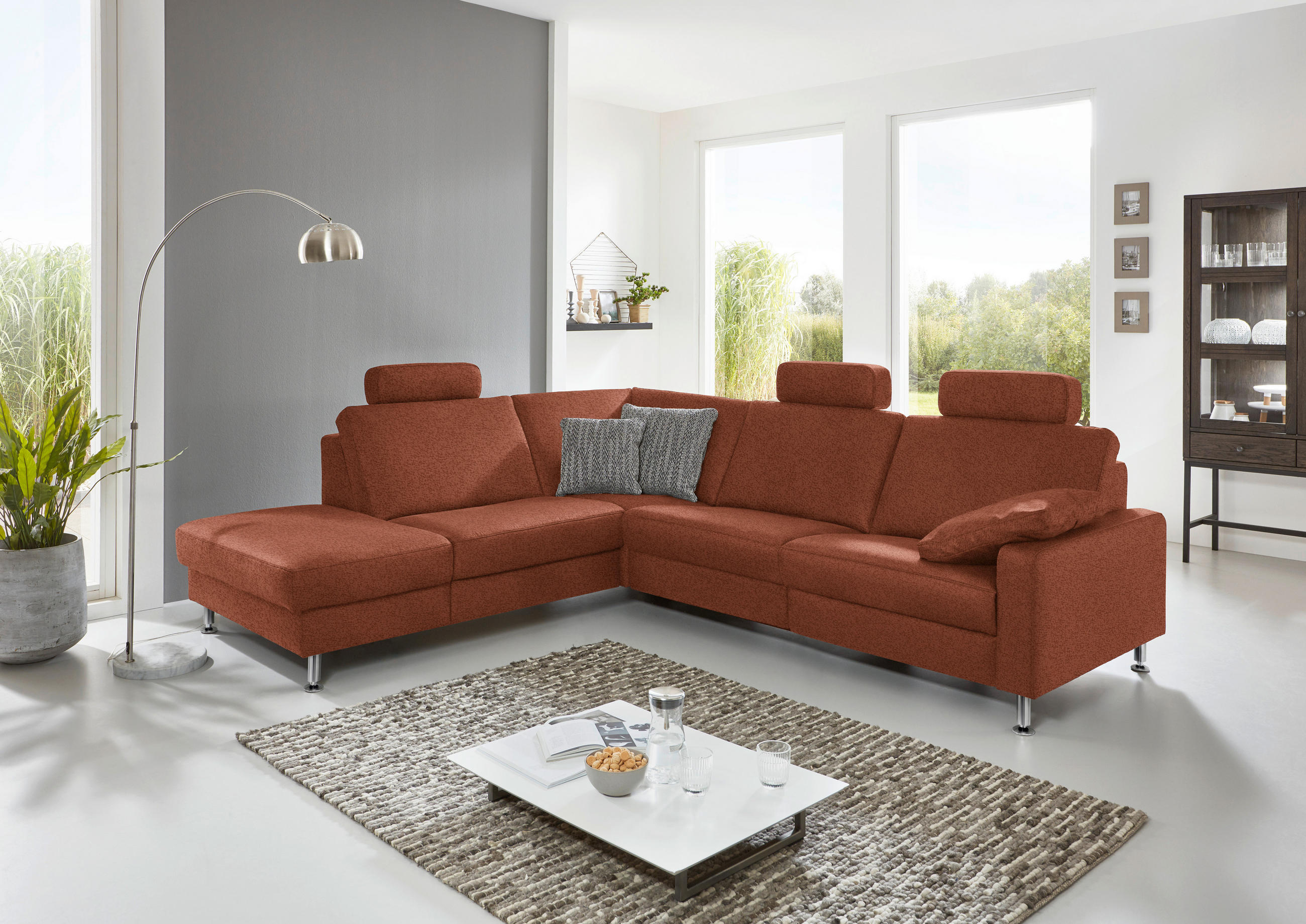 ECKSOFA in Mikrofaser Rotbraun  - Rotbraun/Alufarben, Design, Textil/Metall (242/275cm) - Dieter Knoll