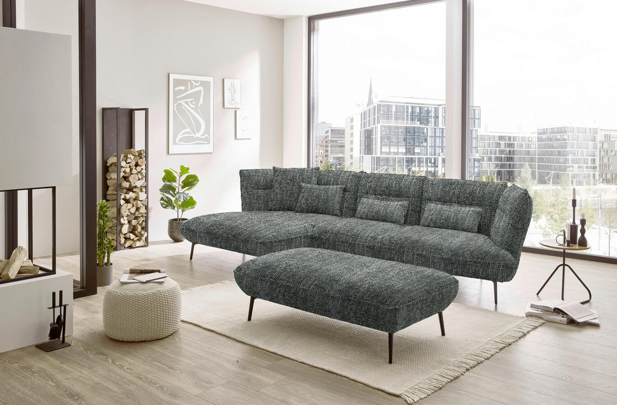 ECKSOFA in Flachgewebe Dunkelgrau  153/339 cm  - Dunkelgrau/Schwarz, Design, Textil/Metall (153/339cm) - Moderano