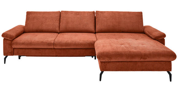 ECKSOFA in Cord, Velours Terracotta  - Terracotta/Schwarz, MODERN, Textil/Metall (180/302cm) - Venda