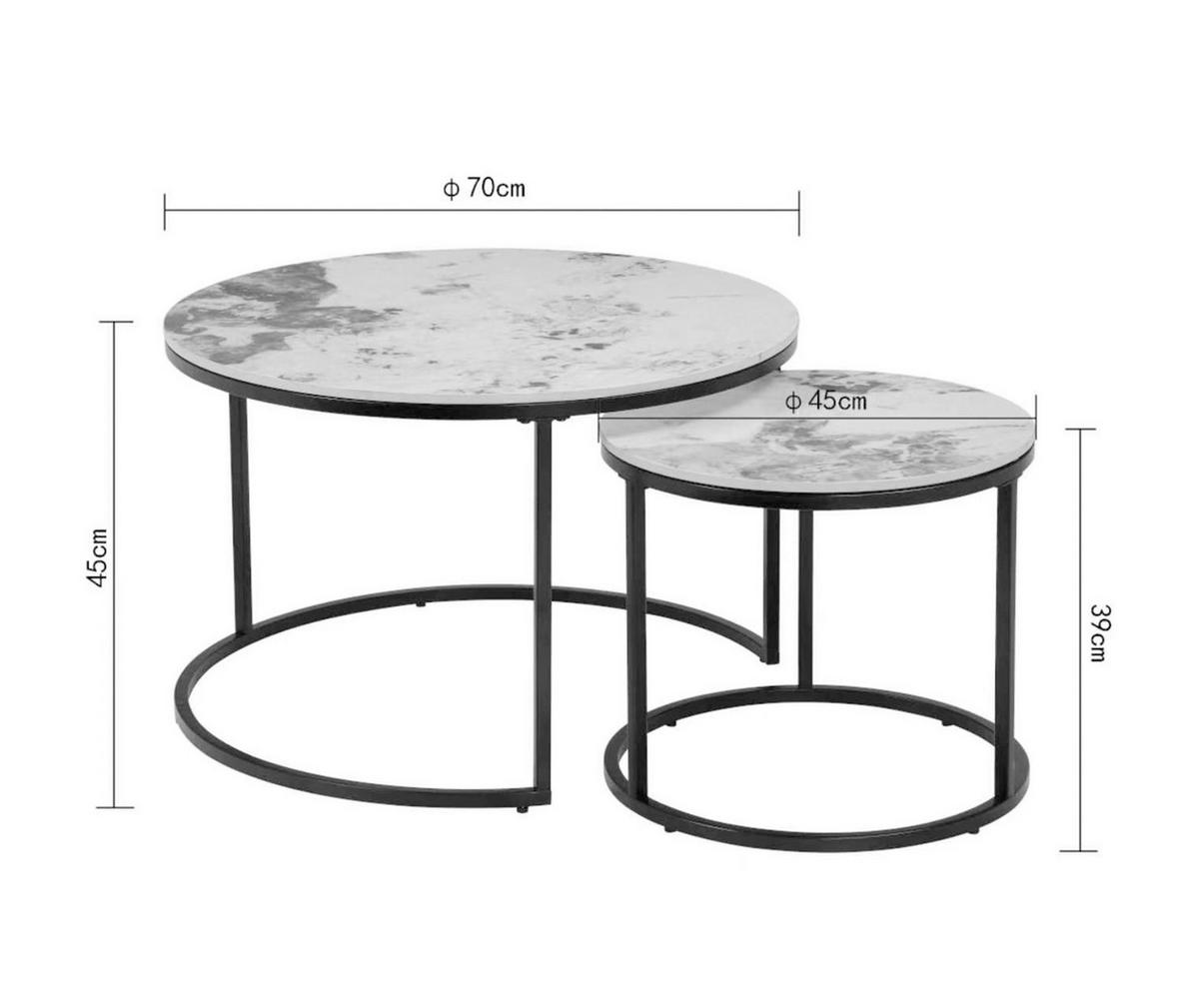 COUCHTISCHSET 70-45/70-45/45-39 cm rund Schwarz, Weiß, Hellbraun  - Hellbraun/Schwarz, Design, Stein/Metall (70-45/70-45/45-39cm) - Stylife