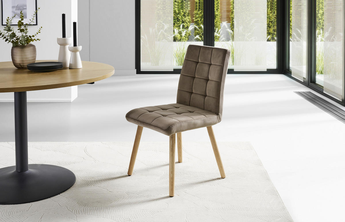 STUHL  in Samt  - Taupe/Eichefarben, Modern, Holz/Textil (46/91/61cm) - MID.YOU