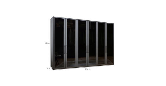 DREHTÜRENSCHRANK 300/236/58 cm 6-türig Graphitfarben - Schwarz/Graphitfarben, Design, Glas/Holzwerkstoff (300/236/58cm) - Novel
