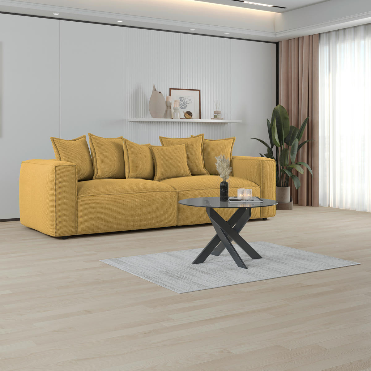 BIGSOFA in Mikrofaser Senfgelb  - Senfgelb/Schwarz, Modern, Textil (280/72/109cm) - MID.YOU