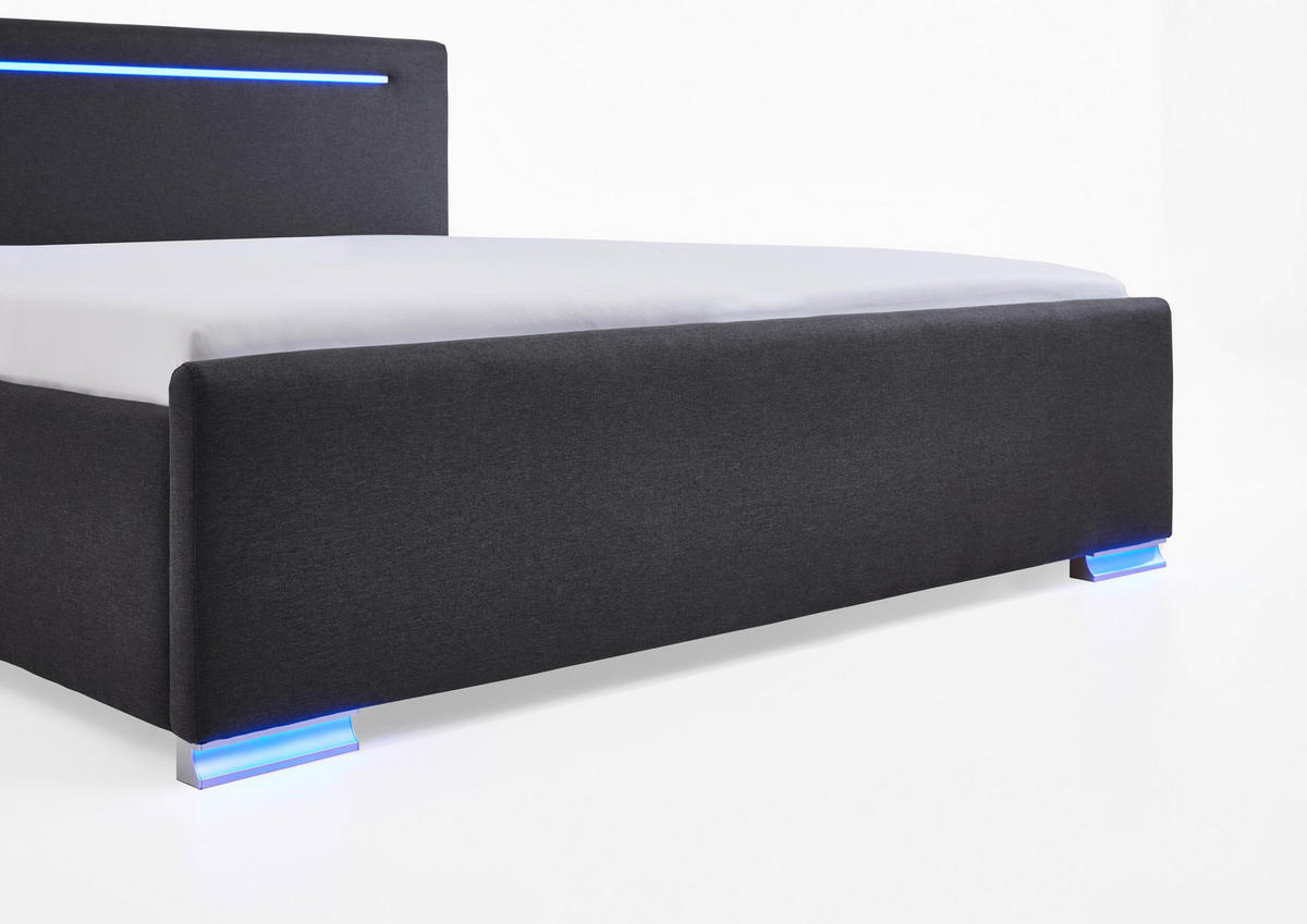 POLSTERBETT 180/200 cm,  in Anthrazit, Beleuchtung,  - Anthrazit/Silberfarben, Design, Kunststoff/Textil (180/200cm) - Boxxx