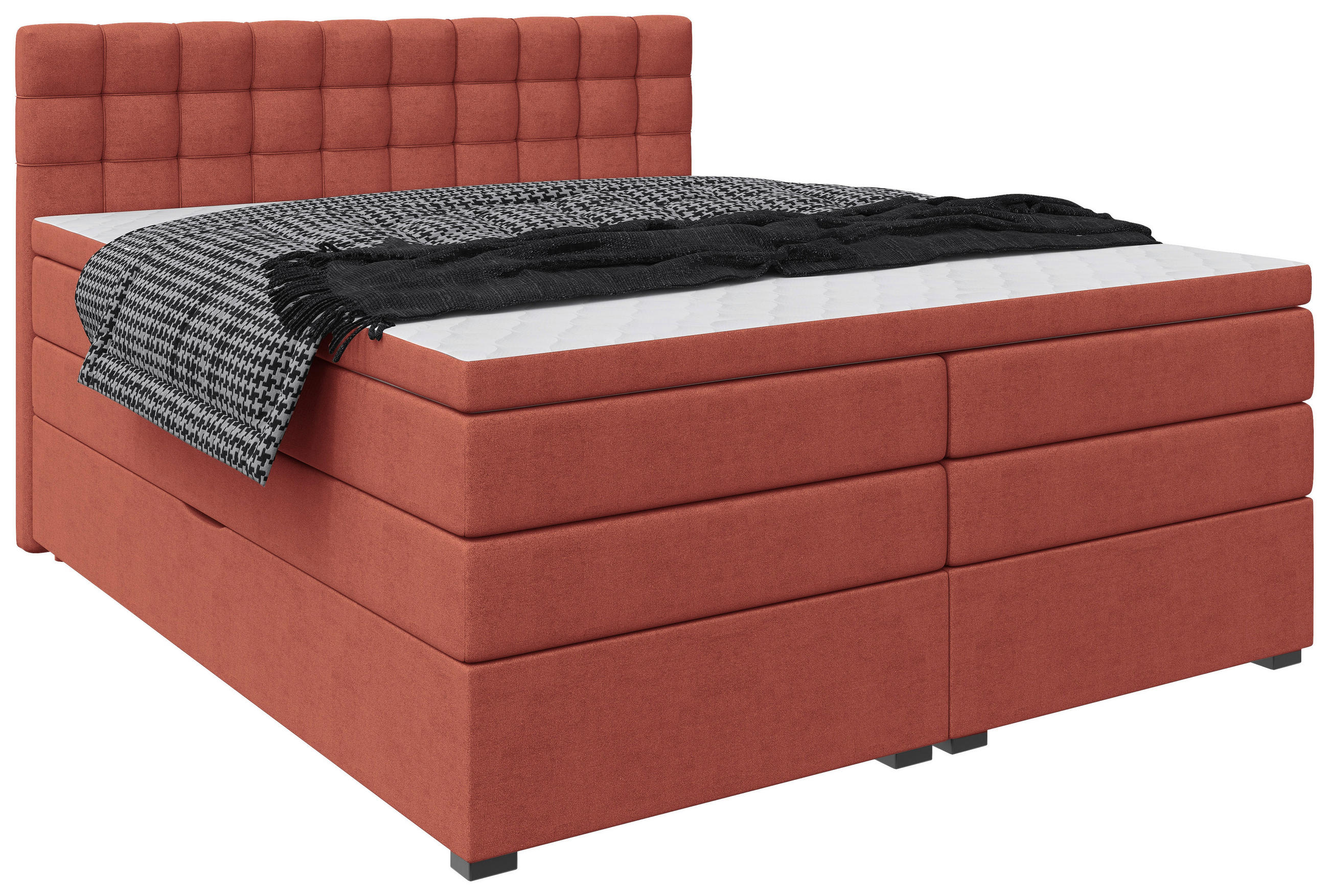 BOXSPRINGBETT 200/200 cm,  in Rot, Bettkasten, Topper, Matratzen, H3 = fest  - Rot/Schwarz, KONVENTIONELL, Kunststoff/Textil (200/200cm) - Boxxx