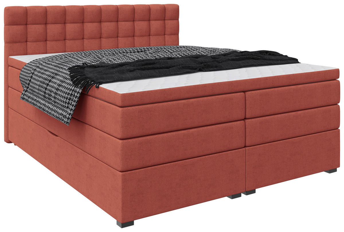 BOXSPRINGBETT 200/200 cm,  in Rot, Bettkasten, Topper, Matratzen, H3 = fest  - Rot/Schwarz, KONVENTIONELL, Kunststoff/Textil (200/200cm) - Boxxx