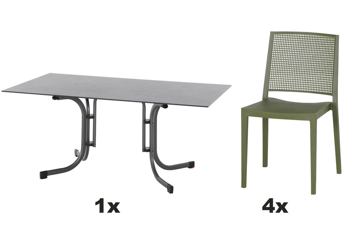 GARTENGARNITUR 5-teilig Stahl 5-teilig  - Grün, Basics, Kunststoff/Metall (90/80/160cm) - Siena Garden