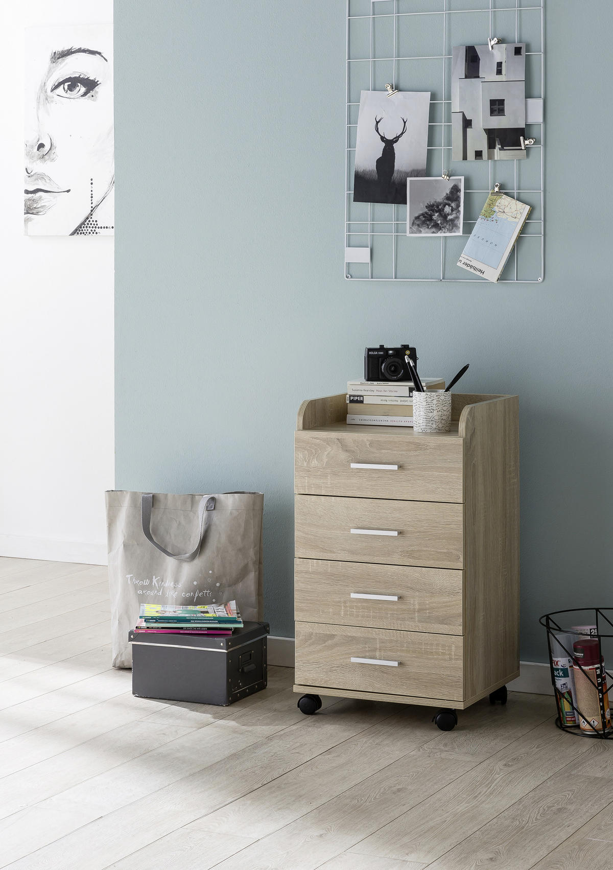 ROLLCONTAINER 40/70,5/33 cm  - Eichefarben/Silberfarben, Konventionell, Holzwerkstoff/Kunststoff (40/70,5/33cm) - MID.YOU