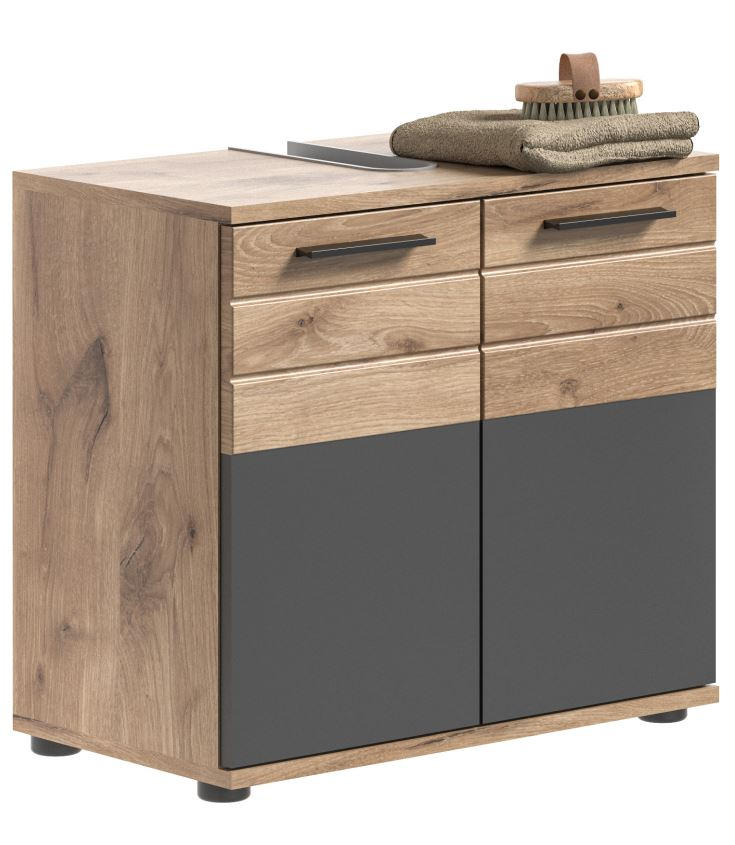 WASCHBECKENUNTERSCHRANK 60/56/34 cm  - Eichefarben/Schwarz, MODERN, Holzwerkstoff/Kunststoff (60/56/34cm) - MID.YOU