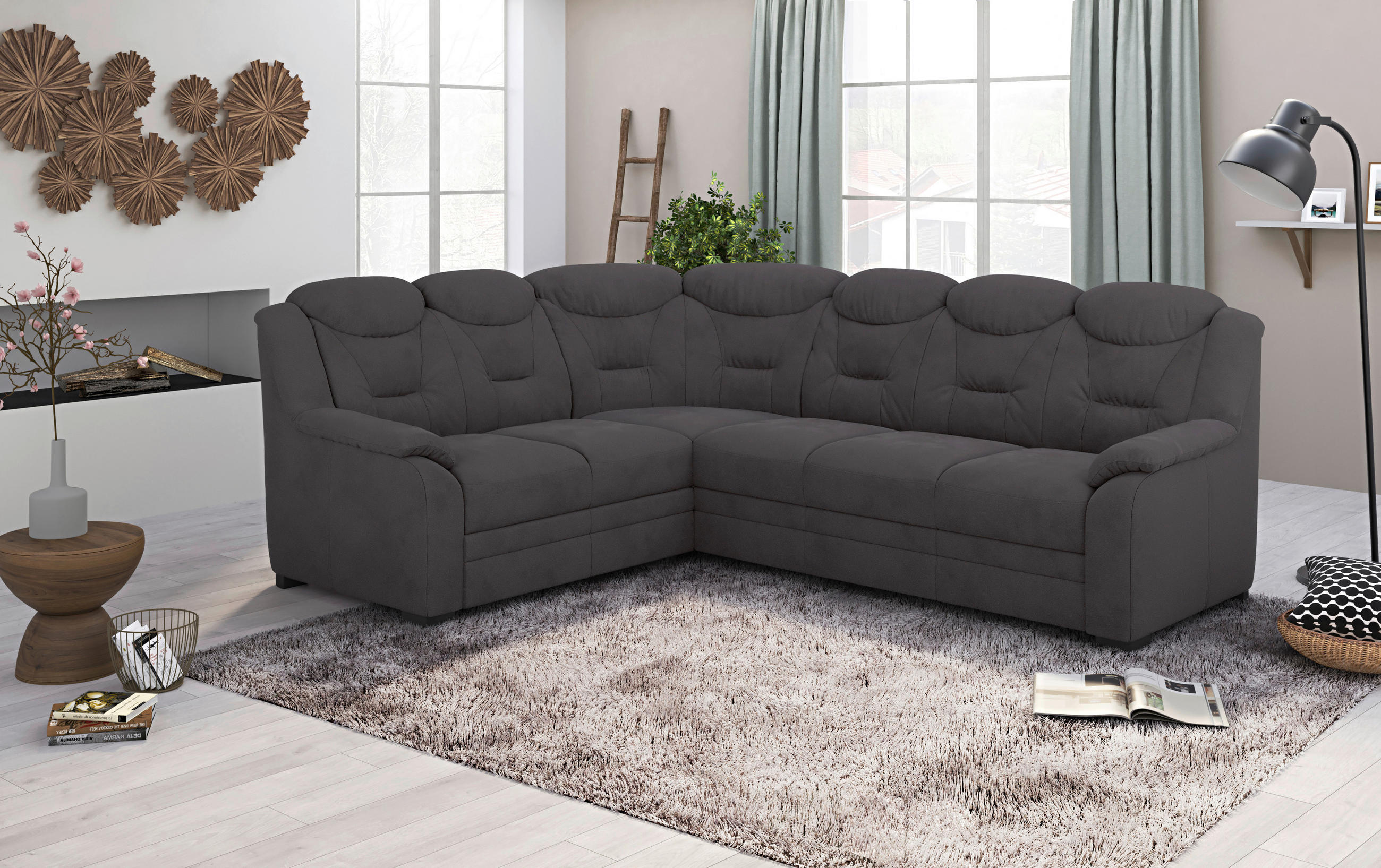 ECKSOFA Anthrazit Mikrofaser  - Anthrazit/Schwarz, Basics, Kunststoff/Textil (211/263cm) - MID.YOU