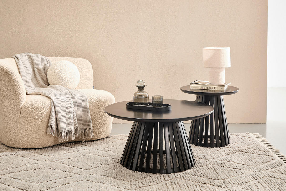 COUCHTISCH Mangoholz vollmassiv 80/40/80 cm rund Schwarz  - Schwarz, KONVENTIONELL, Holz (80/40/80cm) - Livetastic