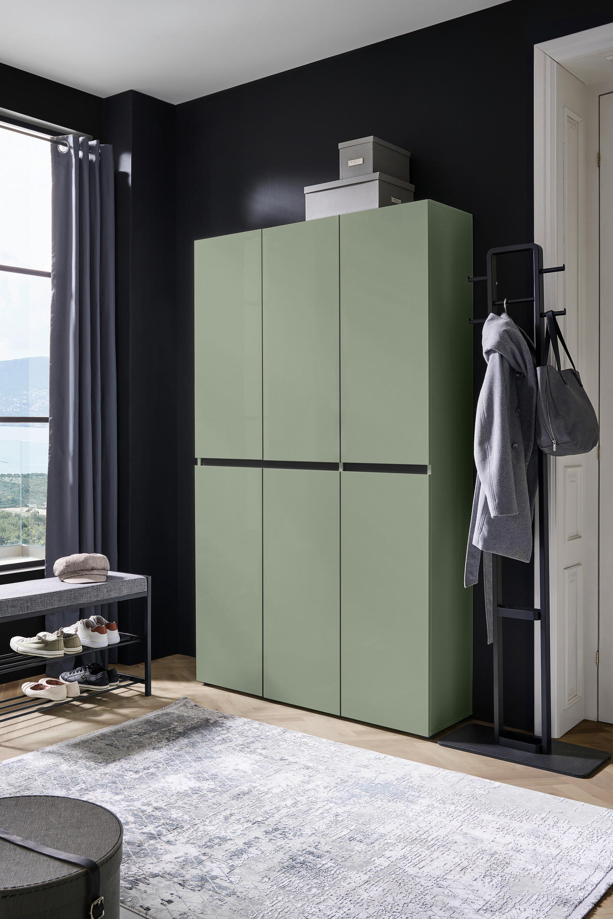 SCHUHSCHRANK Grün  - Schwarz/Grün, Design, Holzwerkstoff/Kunststoff (120/200/34cm) - home24