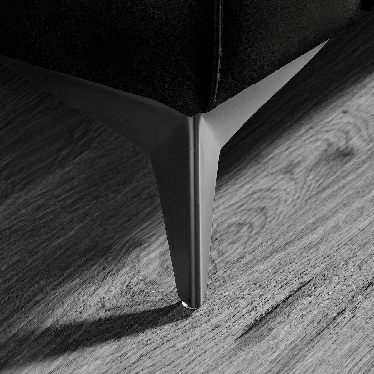 3-SITZER-SOFA Echtleder Schwarz  - Schwarz, Design, Leder/Metall (207/107/98cm) - Belluti