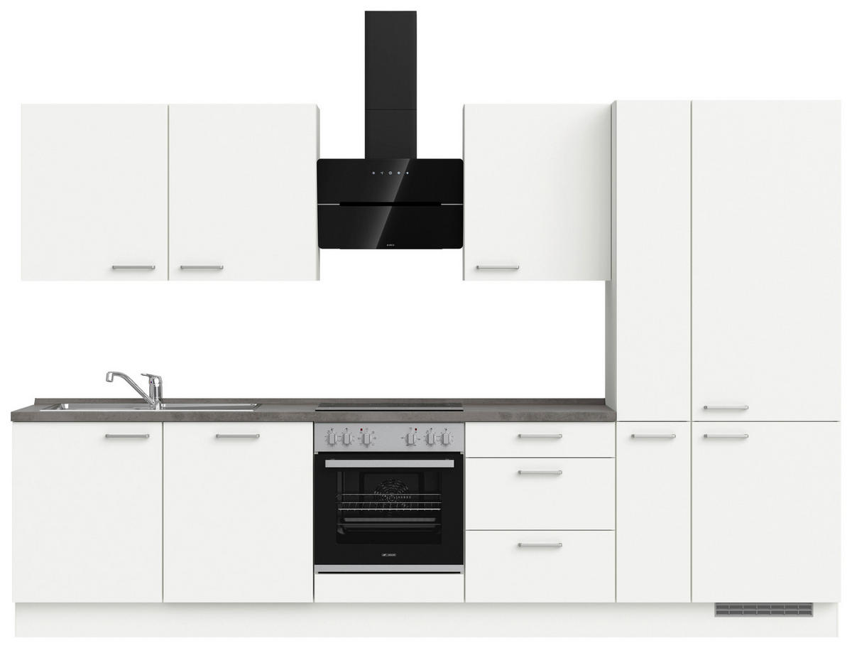BUCĂTĂRIE FĂRĂ ELECTROCASNICE  - alb/culoare inox, Modern, metal/material pe bază de lemn (330cm) - Nobilia