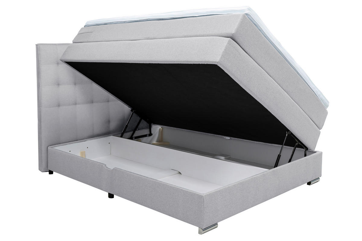 BOXSPRINGBETT 140/200 cm,  in Hellgrau, Matratze, Bettkasten, Topper, H3 = fest  - Chromfarben/Hellgrau, KONVENTIONELL, Kunststoff/Textil (140/200cm) - Boxxx