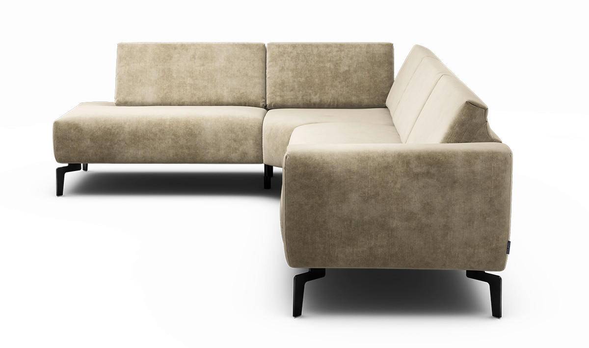 ECKSOFA Cosy Naturfarben Samt  - Schwarz/Naturfarben, Design, Textil/Metall (213/296cm) - SENSOO